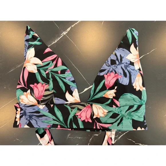 Hollister Swim Womens Medium Black Tropical Floral Wrap Triangle Bikini Set M - Picture 4 of 11
